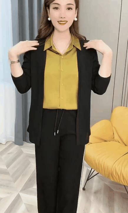 2022年新款秋裝拼接假兩件套開衫長袖拼接純色翻領氣質流行襯衫 2022年新款秋裝拼接假兩件套開衫長袖拼接純色翻領氣質流行襯衫